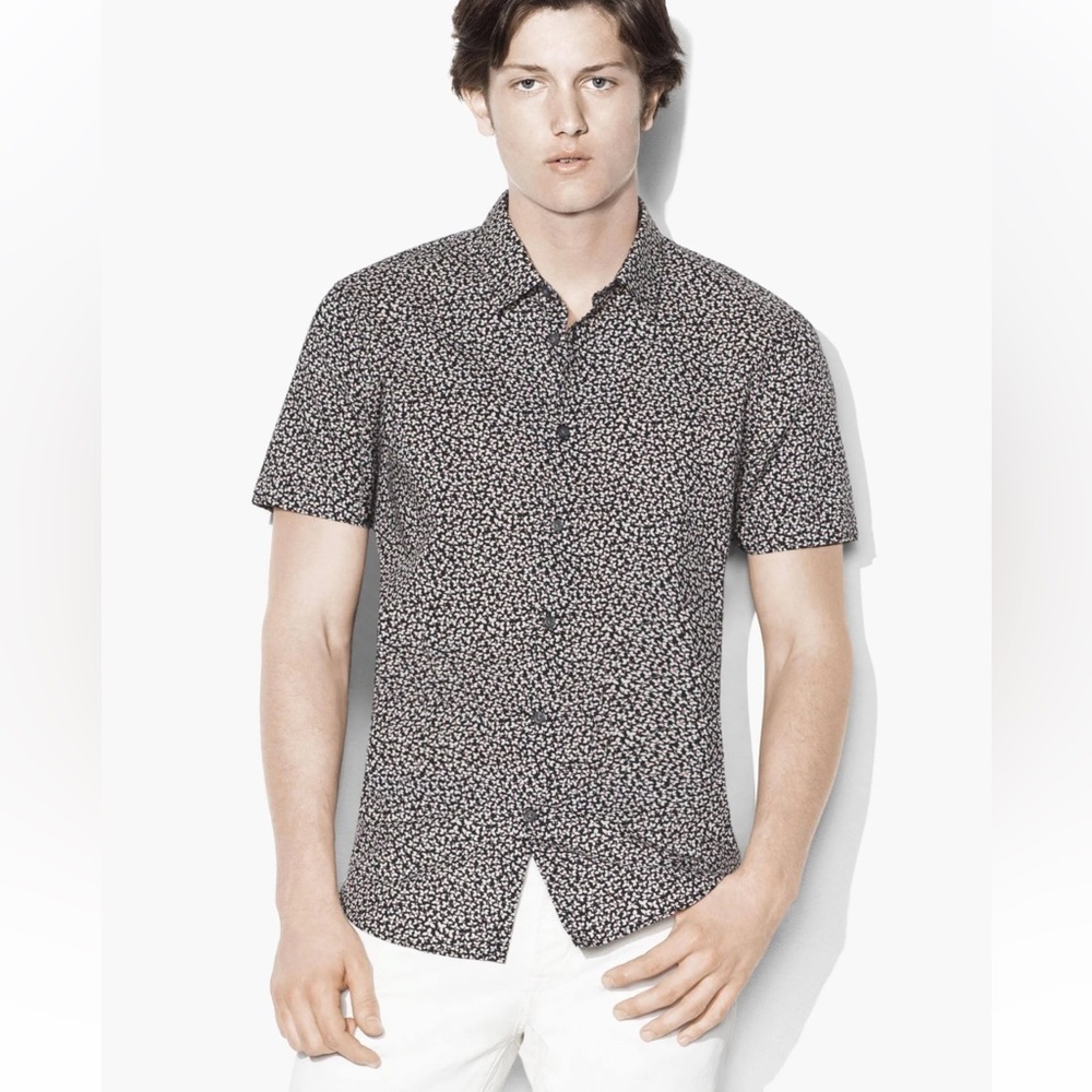 John Varvatos Floral Print Danny Camp Short Sleeve Button Down Shirt M